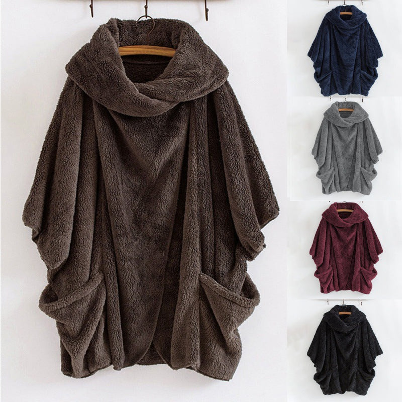 Damen Oversize Kuschel-Poncho mit großem Schlauchkragen und Kängurutaschen Nord Taschen
