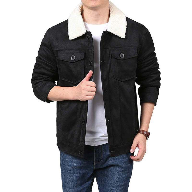 Herren Velourslederoptik Hemdjacke im Trucker‑Stil mit Teddykragen & Pattentaschen Nord Taschen