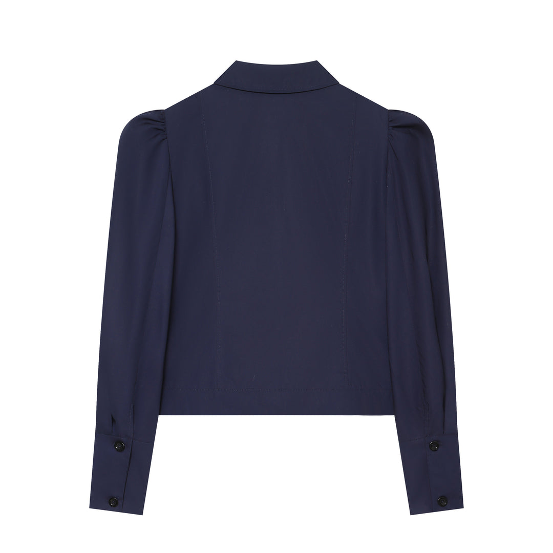 Damen Cropped‑Blousonjacke mit Puffärmeln, Hemdkragen und taillierter Silhouette Nord Taschen
