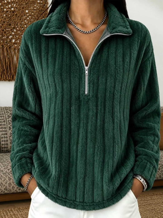 Damen Kuscheliger Plüsch-Halfzip-Pullover mit Stehkragen Nord Taschen