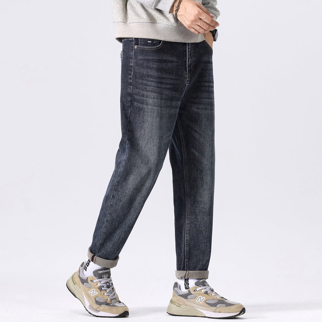 Herren Relaxed-Straight Denim-Jeans mit dezenter Used‑Optik und gekrempeltem Saum Nord Taschen