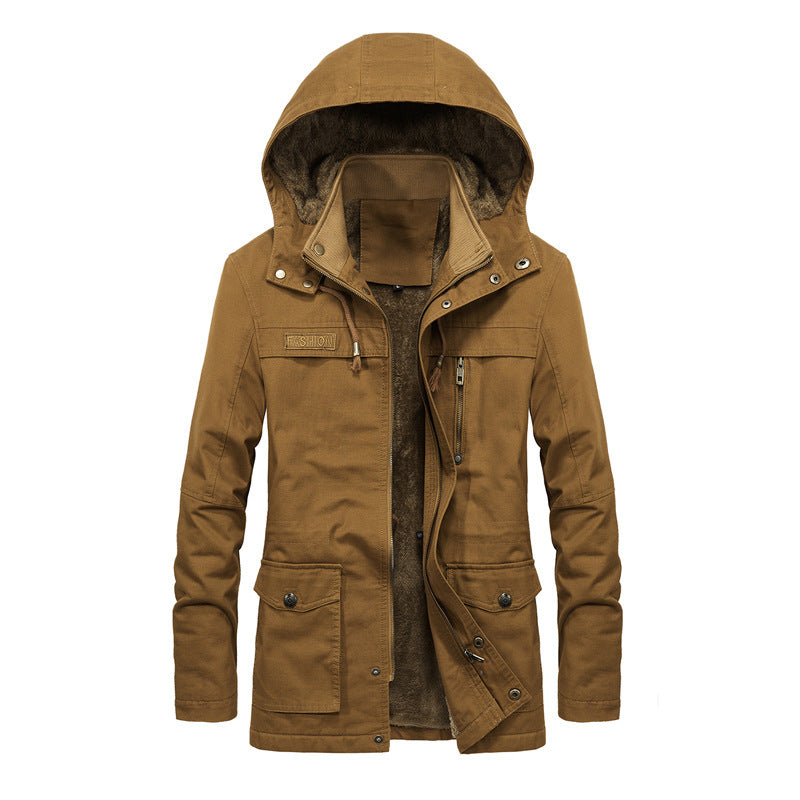 Herren Thermo-Fieldparka im Canvas‑Look mit wärmender Teddy-Innenfütterung und verstellbarer Kapuze Nord Taschen
