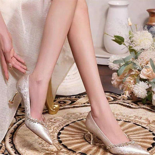 Damen elegante spitze Pumps mit Kristallverzierung