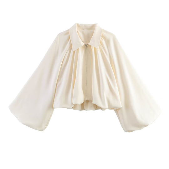 Damen Kurzcape mit Volumenärmeln, Reißverschluss und gerafftem Saum Nord Taschen