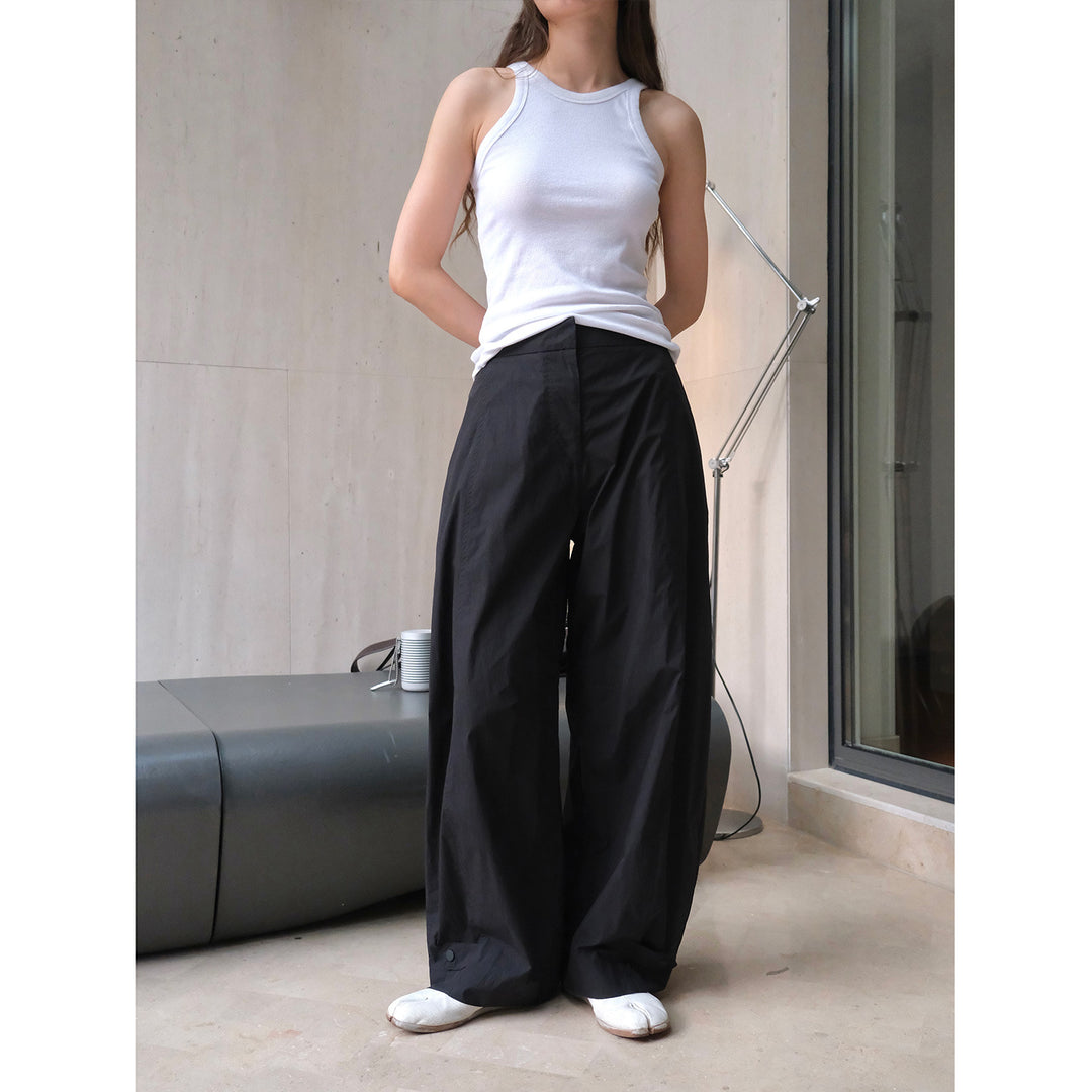 Damen Weite High‑Waist Palazzohose aus leichtem Baumwollmix mit verstellbarem Saumdetail Nord Taschen