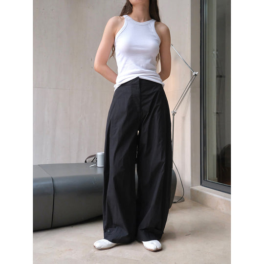 Damen Weite High‑Waist Palazzohose aus leichtem Baumwollmix mit verstellbarem Saumdetail Nord Taschen