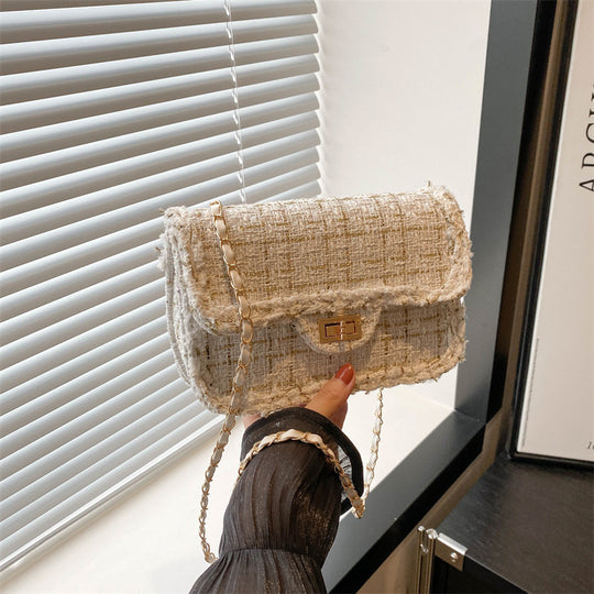 Damen Umhängetasche mit strukturiertem Tweeddesign und schickem Kettenhenkel Nord Taschen