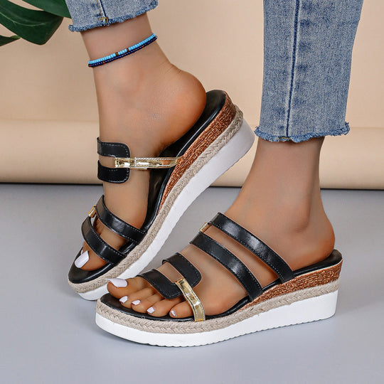 Damen Wedge-Sandalen mit eleganten Riemen und verstellbarem Schnallenverschluss Nord Taschen