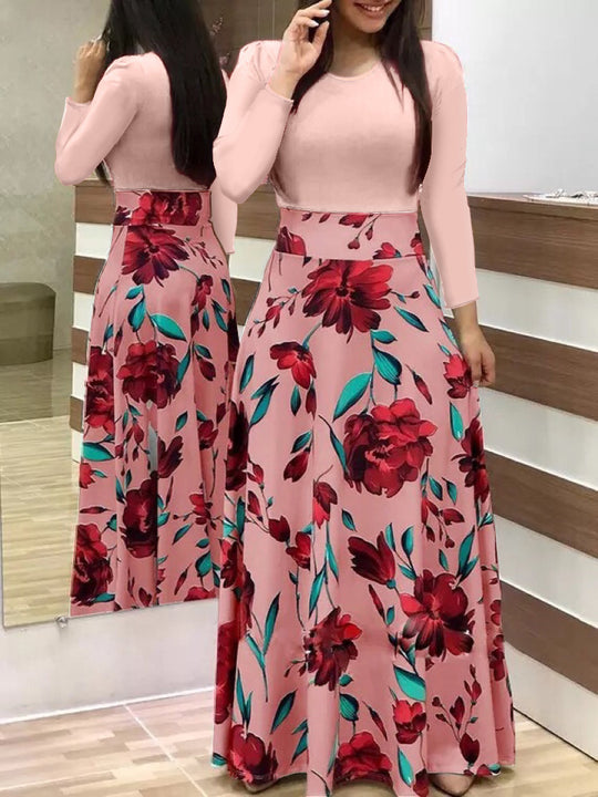 Damen Fließender Maxirock mit hoher Taille und großem Blumenprint Nord Taschen
