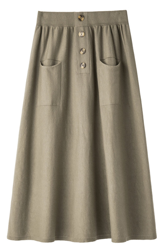 Damen Midirock aus Wollmix mit A‑Linie, elastischem Rippbund, Zierriegel‑Knopfleiste und aufgesetzten Taschen Nord Taschen