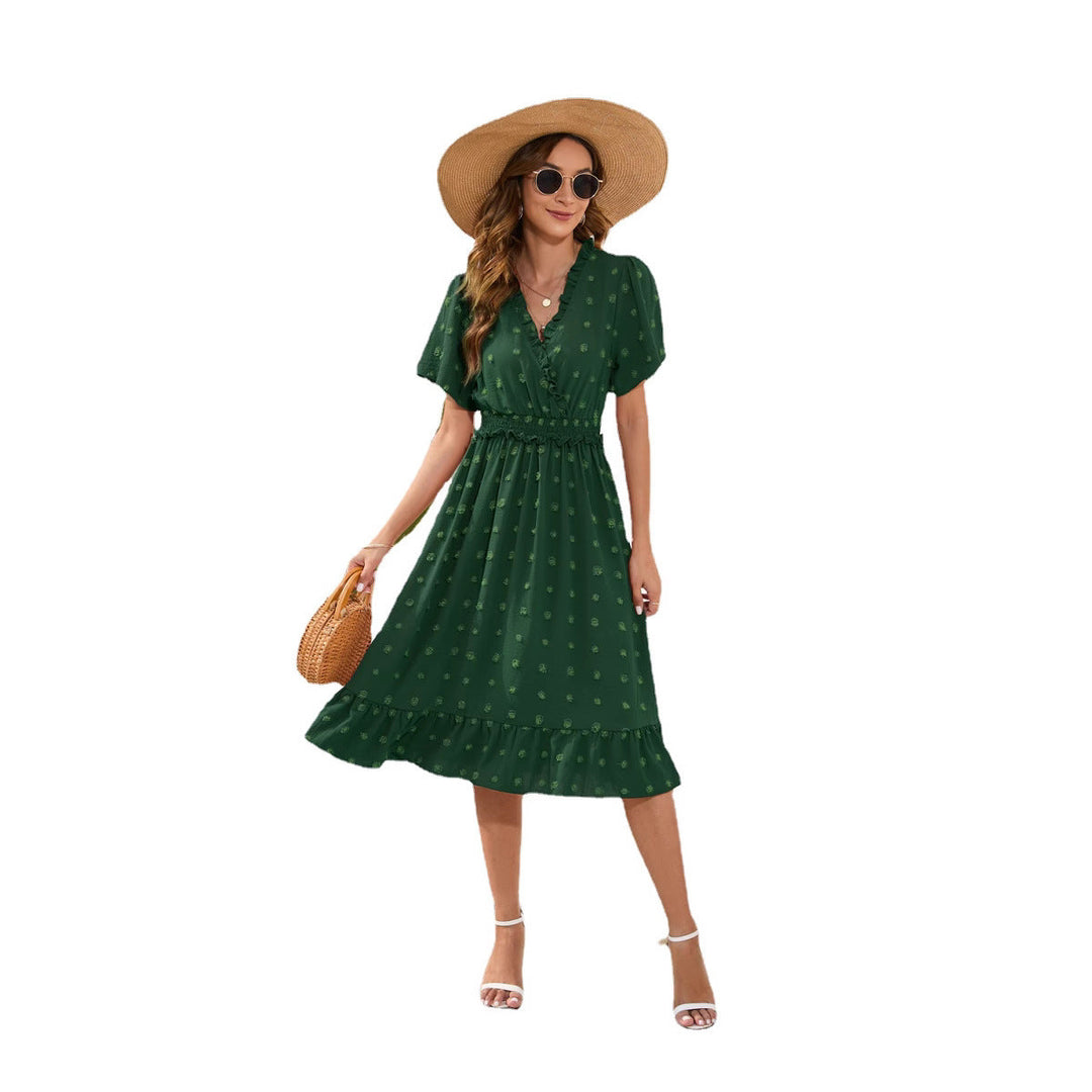 Damen Midikleid mit raffiniertem V-Ausschnitt, elastischem Taillenzug und fließendem Rock