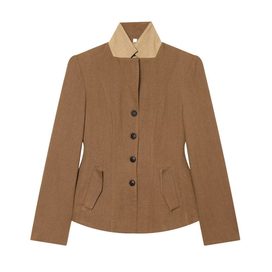 Damen Taillierter Blazer mit Stehkragen figurformenden Abnähern und Pattentaschen Nord Taschen