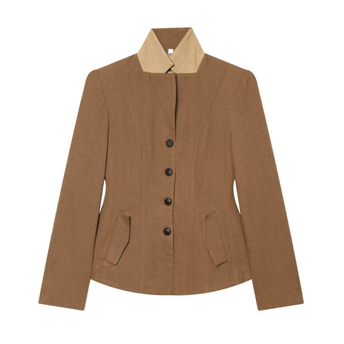 Damen Taillierter Blazer mit Stehkragen figurformenden Abnähern und Pattentaschen Nord Taschen
