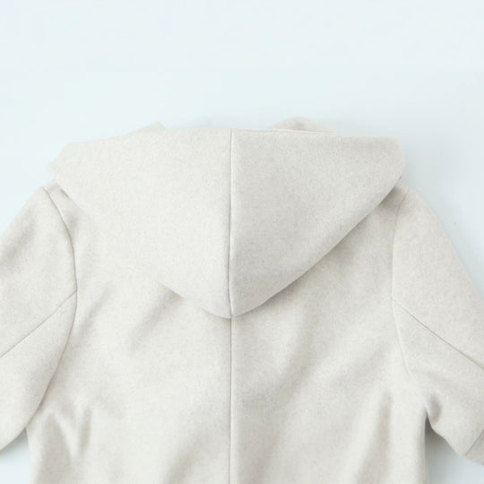 Damen Langer taillierter Mantel mit Kapuze, Bindegürtel und doppelreihiger Knopfleiste Nord Taschen