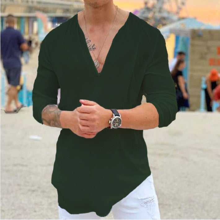Herren Langarmshirt mit V-Ausschnitt und lockerer Passform