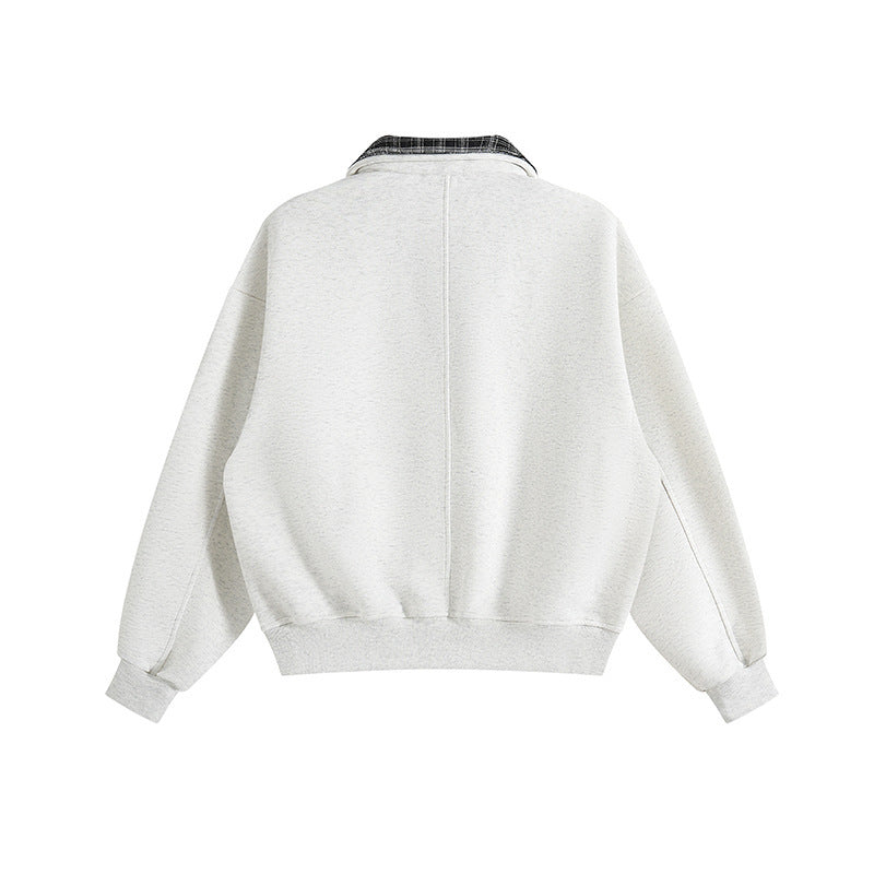 Unisex Oversize-Sweatshirt mit eingesetztem Karo-Hemdkragen und halbem Reißverschluss Nord Taschen
