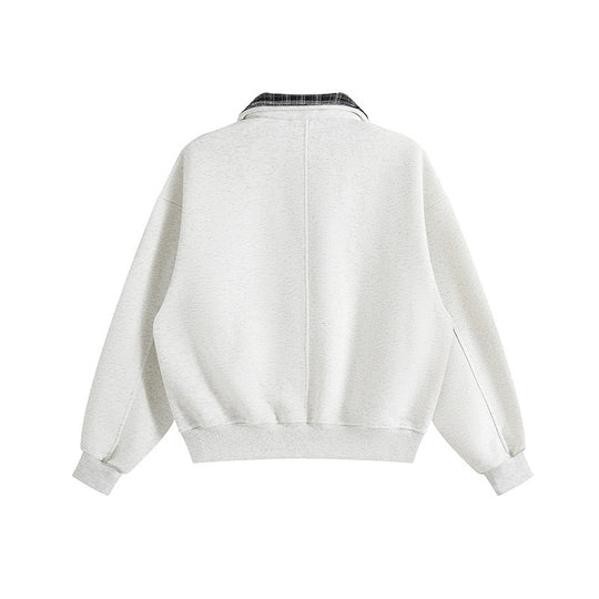 Unisex Oversize-Sweatshirt mit eingesetztem Karo-Hemdkragen und halbem Reißverschluss Nord Taschen