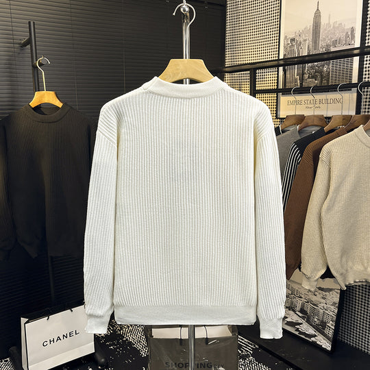 Herren Feiner Rippenstrick-Pullover mit Rundhalsausschnitt und verstärkter Schulternaht Nord Taschen