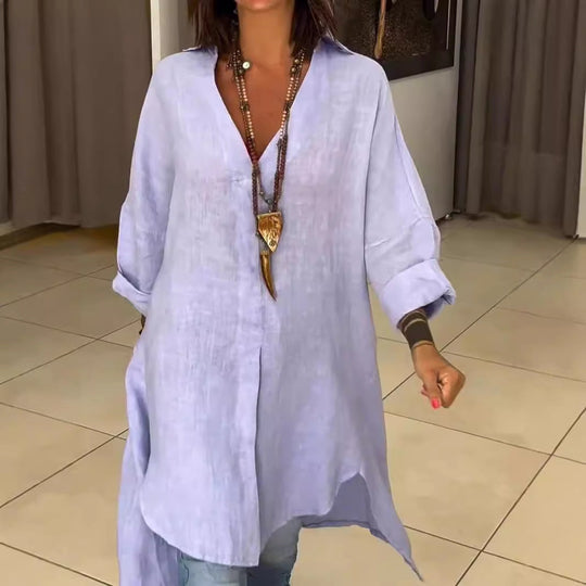 Damen Leinen Tunika mit asymmetrischem Schnitt und eleganten Details