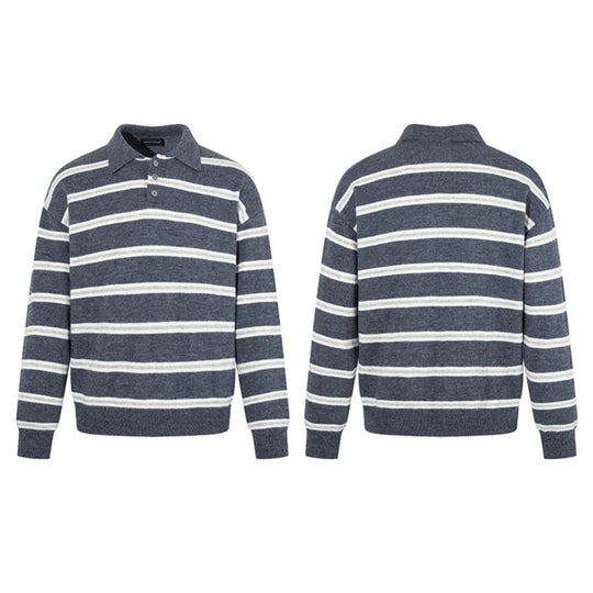 Herren Strick-Poloshirt mit Streifenmuster, Polokragen und Knopfleiste Nord Taschen