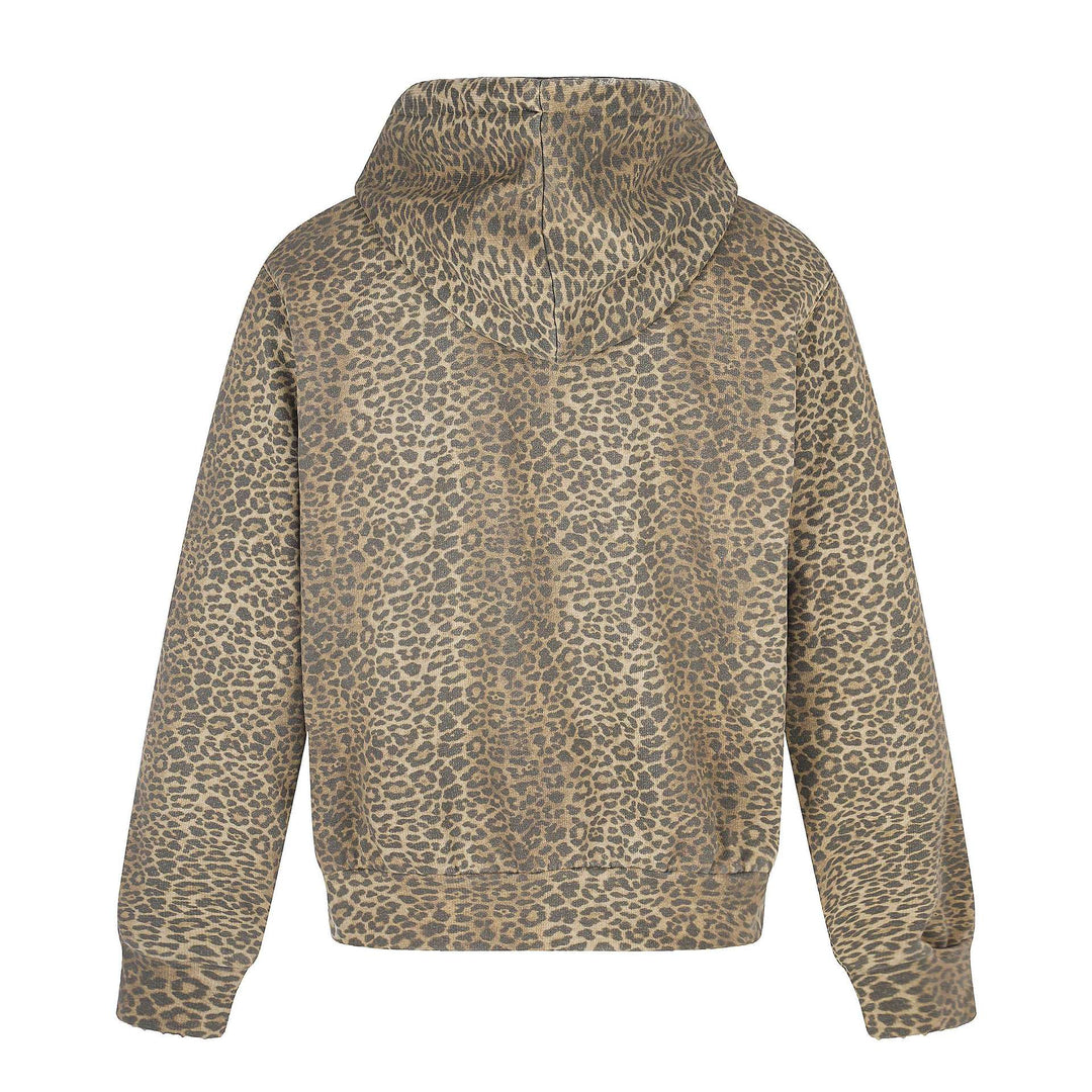 Damen Kapuzenjacke im Boxy‑Cut mit Leo‑Print und distressed Stickerei Nord Taschen