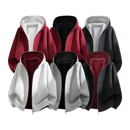 Unisex Oversize Zip-Hoodie mit zweifarbigem Innenfutter, Boxy-Schnitt & Zwei-Wege-Reißverschluss Nord Taschen