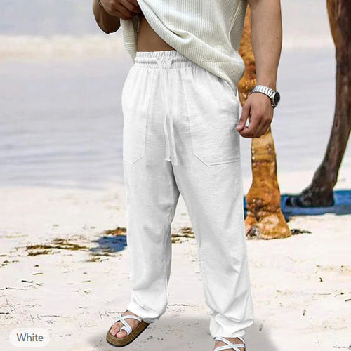 Herren lässige Leinen-Joggerhose mit elastischem Tunnelzug, aufgesetzten Taschen und konischer Silhouette Nord Taschen