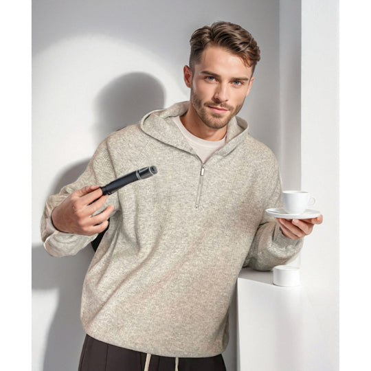Herren Kapuzen-Halbzip-Pullover aus weichem Strukturstrick Nord Taschen