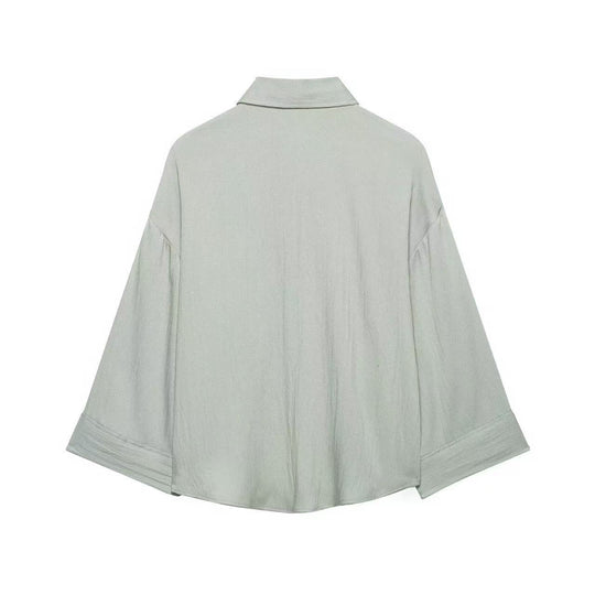 Damen Oversized Leinenoptik-Hemdbluse mit weiten Dreiviertelärmeln und Brusttasche Nord Taschen