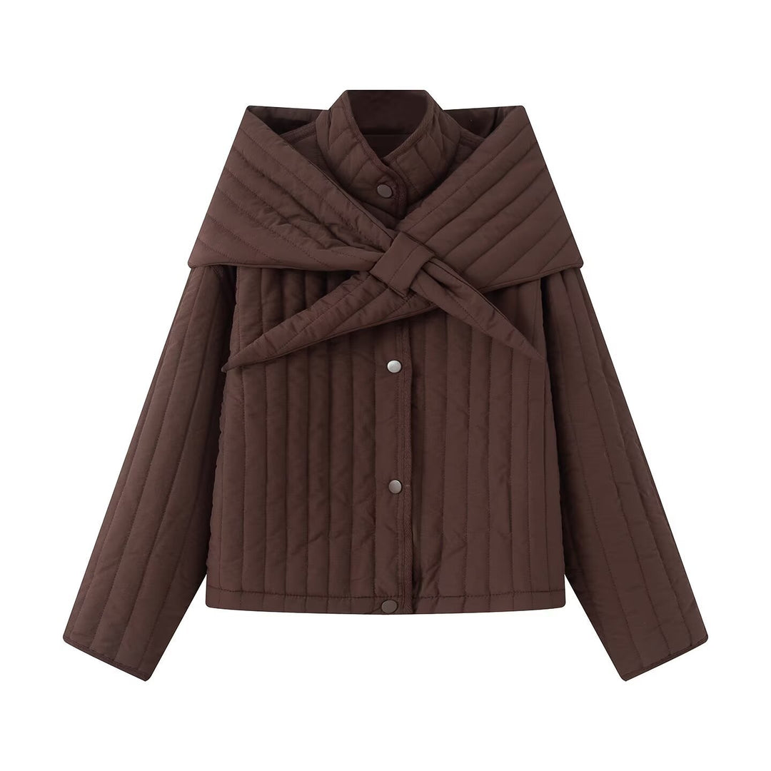 Damen Steppjacke mit übergroßem Wickelkragen und Druckknopf-Leiste Nord Taschen