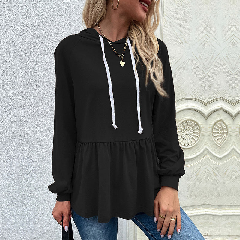 Damen Kapuzenpullover mit schicker Rüsche Nord Taschen