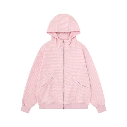 Unisex Gestreifte Kapuzen-Sweatjacke mit Reißverschluss und Kängurutaschen Nord Taschen