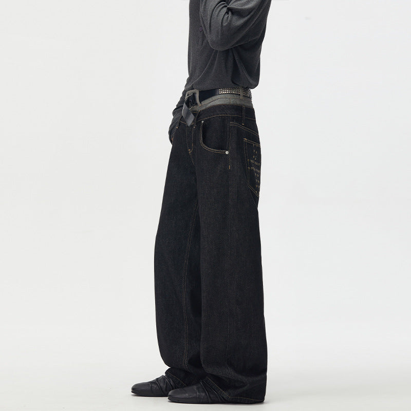 Herren Baggy-Denimhose mit doppeltem Bund und ultrabreitem Bein Nord Taschen