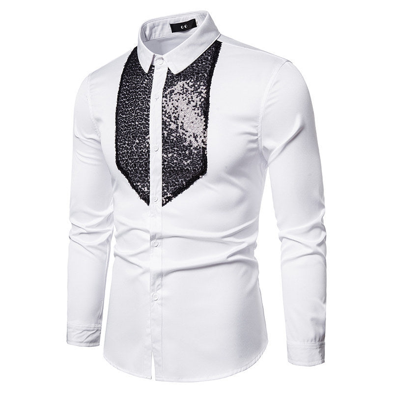 Herren Elegantes Hemd mit Pailletten-Brustplatte und tailliertem Schnitt Nord Taschen
