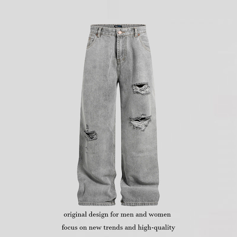 Damen Weite hochgeschnittene Jeans im Palazzoschnitt mit Destroyed-Details Nord Taschen