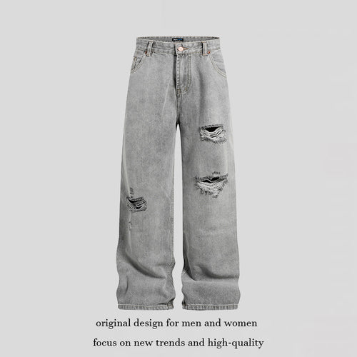 Damen Weite hochgeschnittene Jeans im Palazzoschnitt mit Destroyed-Details Nord Taschen