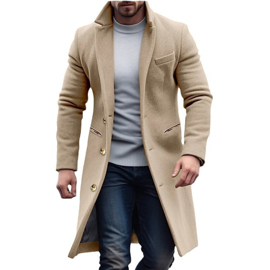 Herren knielanger klassischer Mantel mit gefütterter Innenlage und eleganter Knopfleiste Nord Taschen