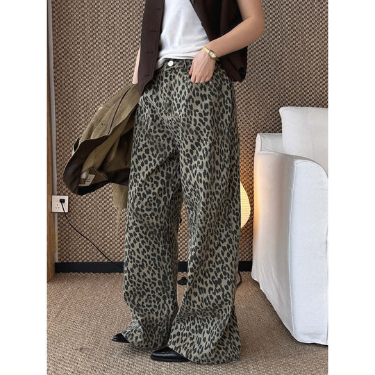 Damen Weite High‑Waist Palazzohose im Leoprint mit Relaxed‑Fit und hohem Bund Nord Taschen