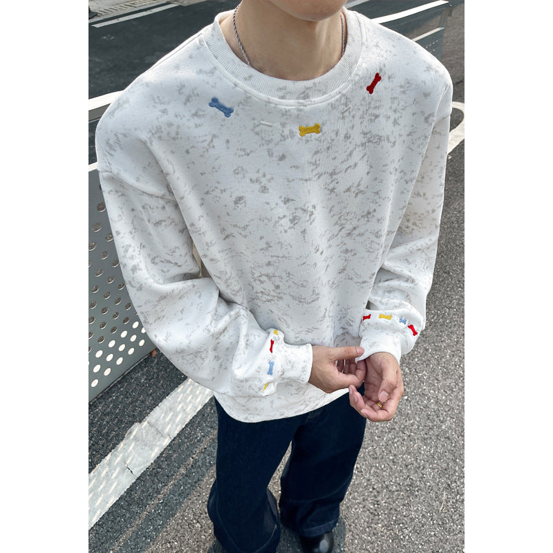 Herren Oversize-Sweatshirt mit Marmor-Effekt und bunten Knochenstickereien Nord Taschen