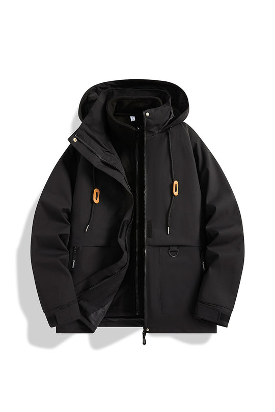 Herren Mehrlagige Softshell-Utilityjacke mit integriertem Fleece-Innenjackett, Kordelzugkapuze und Multifunktions-Taschen Nord Taschen