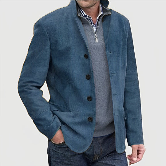 Herren Sakkoartige Velours-Überjacke mit Knopfleiste und Eingrifftaschen Nord Taschen