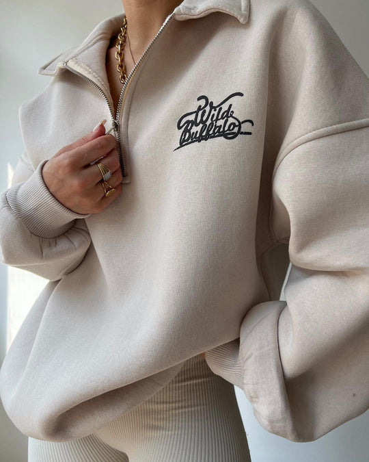 Damen Oversized Halbzip-Sweatshirt mit Stehkragen und gesticktem Logo Nord Taschen