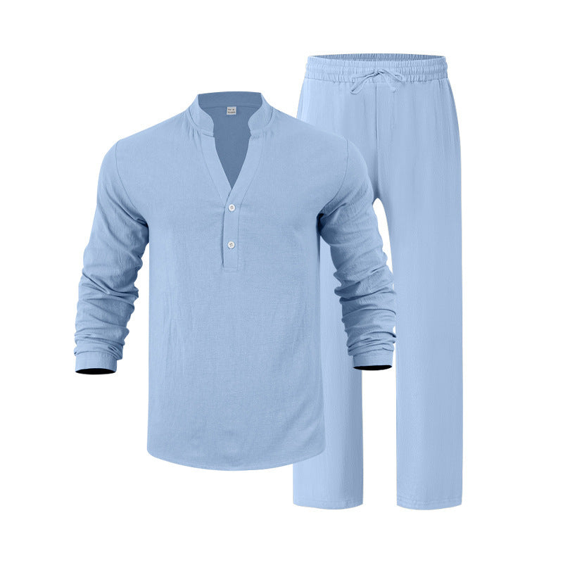 Herren komfortables Homewear-Set mit eleganter Knopfleiste und langen Hosen