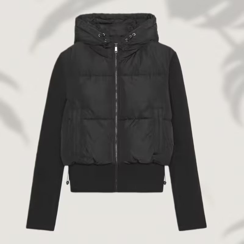 Damen Kurz geschnittene Hybrid-Steppjacke mit Kapuze, Rippbündchen und Tunnelzug Nord Taschen