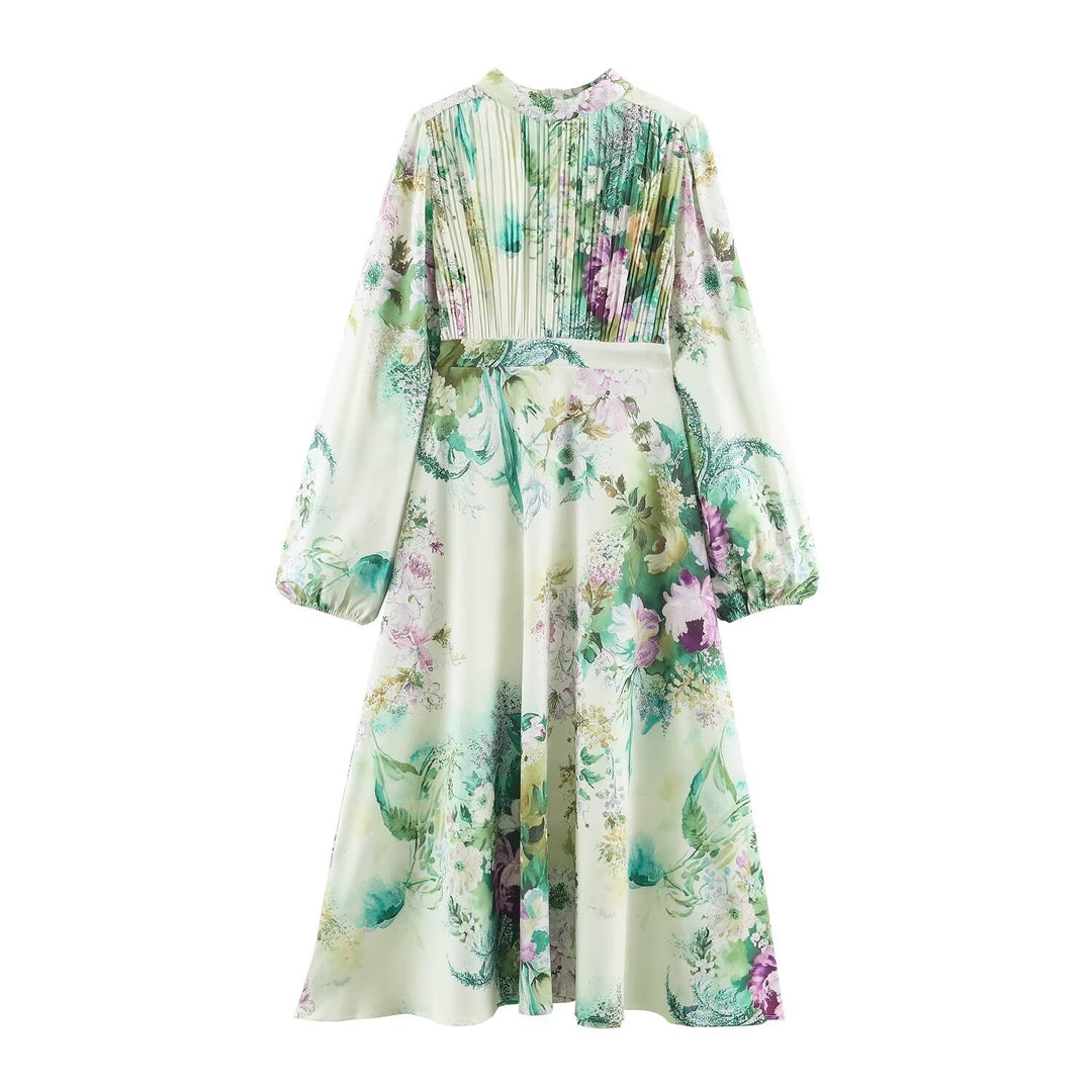 Damen Midikleid mit plissiertem Oberteil, Glockenärmeln und floraler A‑Linie Nord Taschen