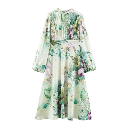 Damen Midikleid mit plissiertem Oberteil, Glockenärmeln und floraler A‑Linie Nord Taschen