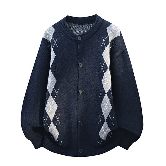 Damen Oversize Strickcardigan mit Rautenmuster & Knopfleiste Nord Taschen