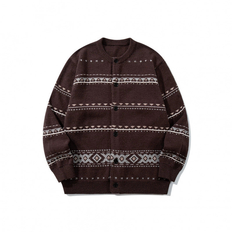 Unisex Jacquard‑Strickcardigan im Boxy‑Cut mit Rundhals und Knopfleiste Nord Taschen