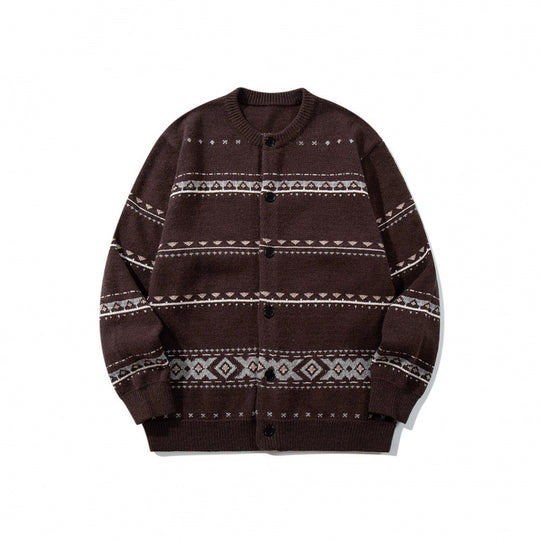 Unisex Jacquard‑Strickcardigan im Boxy‑Cut mit Rundhals und Knopfleiste Nord Taschen