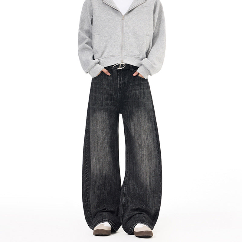 Herren Weite Vintage-inspirierte Denim‑Palazzohose mit verlängerter Saumlage und soften Bleach‑Effekten Nord Taschen